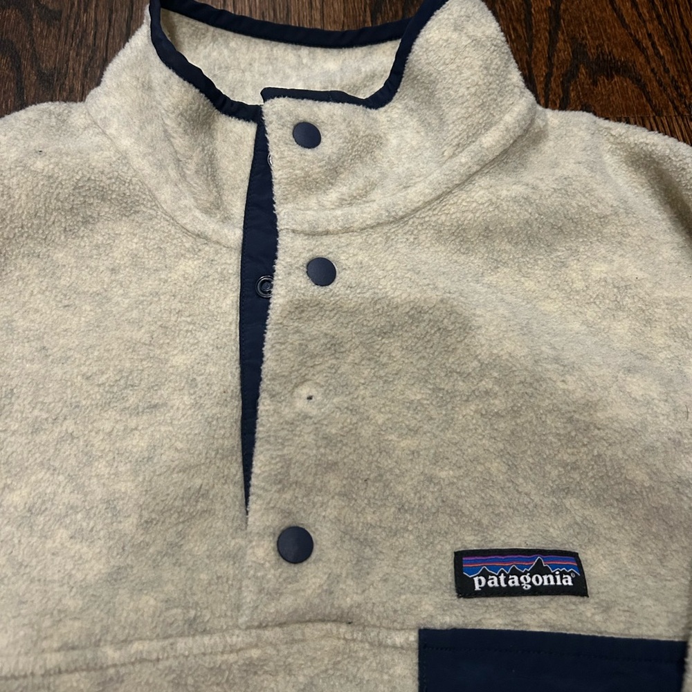Patagonia Cream and Blue Synchilla Fleece